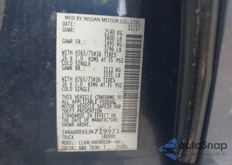 2018 Nissan Frontier Pro-4X из США, поврежденный, VIN 1N6AD0EV5JN719971